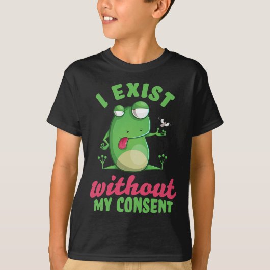 私は私の同意なしに存在するおもしろいカエルうつ病メモリ Tシャツ (正面)