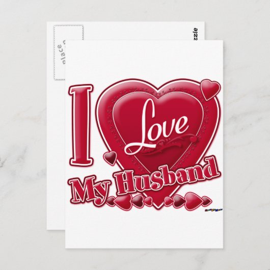 私は私の夫の赤を愛して – ハート ポストカード (正面/裏面)