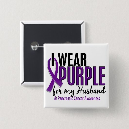 私は私の夫10の膵臓癌のための紫色を身に着けています 缶バッジ (正面&裏面)