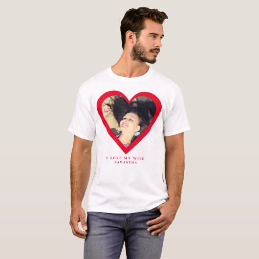 私は私の妻の写真カスタムTシャツが大好き Tシャツ (正面フル)