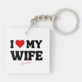 私は私の妻を愛するハートロマンチック名前をカスタムする キーホルダー (裏面)