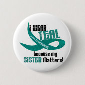 私は私の姉妹33の卵巣癌のティーのためのティール(緑がかった色)を身に着けています 缶バッジ (正面)