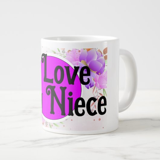 私は私の姪のラベンダーの蘭のカップをパーソナライズ大好き ジャンボコーヒーマグカップ (正面右)