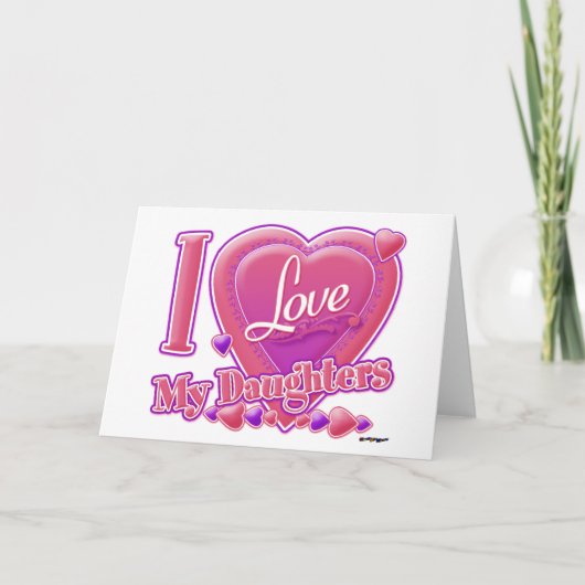 私は私の娘ピンク/紫が大好き – ハート カード (正面)