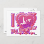 私は私の娘ピンク/紫が大好き – ハート ポストカード (正面/裏面)