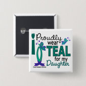 私は私の娘27の卵巣癌のためのティール（緑がかった色）を身に着けています 缶バッジ (正面&裏面)