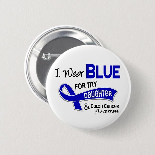 私は私の娘42の結腸癌のための青を身に着けています 缶バッジ (正面&裏面)