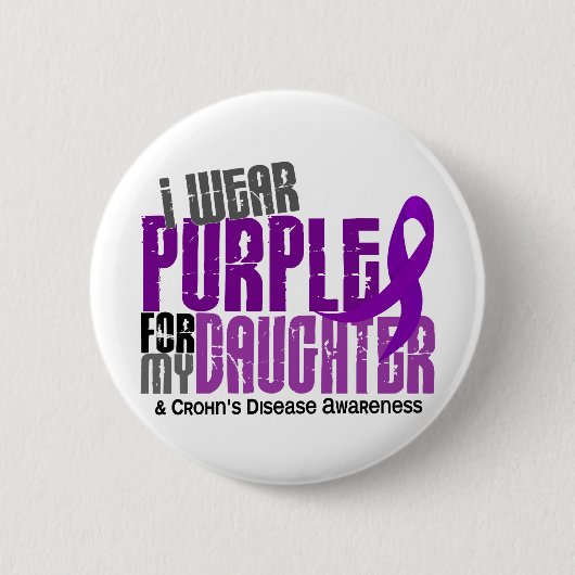 私は私の娘6のクローン病のための紫色を身に着けています 缶バッジ (正面)