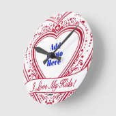 私は私の子供を愛している！フォト赤いハート ラウンド壁時計 (傾斜)