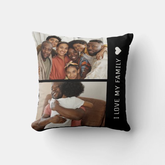 私は私の家族が大好きカスタム4 Photo Collage Black クッション (正面)