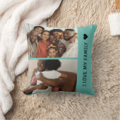 私は私の家族が大好きカスタム4 Photo Collage Blue クッション (ブランケット)