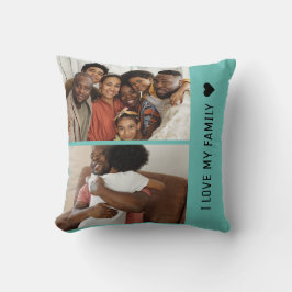 私は私の家族が大好きカスタム4 Photo Collage Blue クッション