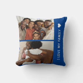 私は私の家族が大好きカスタム4 Photo Collage Blue クッション