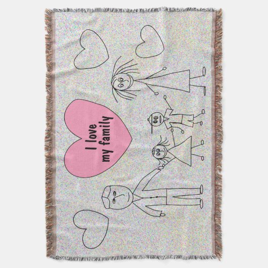 私は私の家族のかわいい子供のスケッチの棒家族を愛します スローブランケット (正面縦)