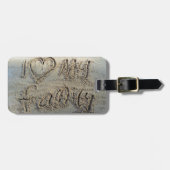 私は私の家族のハート、サンドの書ビーチ愛引用文 ラゲッジタグ (正面横)
