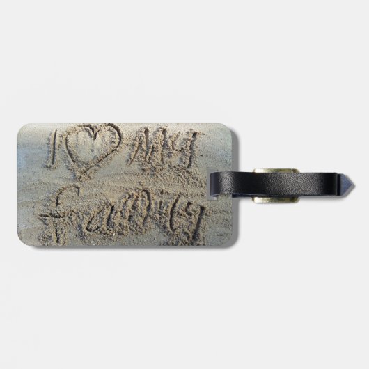 私は私の家族のハート、サンドの書ビーチ愛引用文 ラゲッジタグ (裏面横)