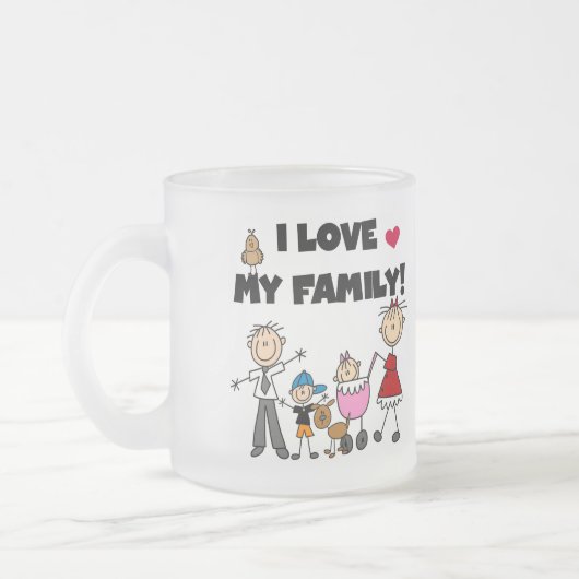 私は私の家族のTシャツおよびギフトを愛します フロストグラスマグカップ (左)