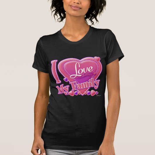 私は私の家族ピンク/紫を愛する – ハート Tシャツ (正面)