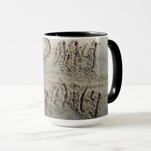 私は私の家族、砂の書ビーチ愛引用文 マグカップ (正面右)