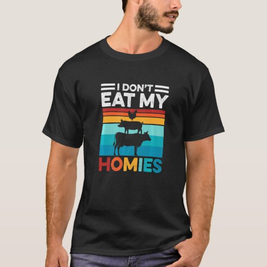 私は私の家食べ家ベジタリアンビーガンレトロ Tシャツ (正面)