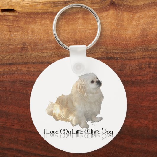 私は私の小さな白い犬が大好き – ペキン！ キーホルダー (正面)