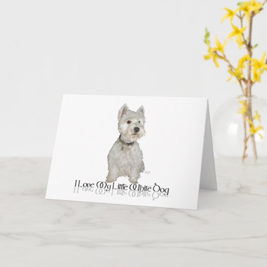 私は私の小さな白い犬が大好き – Westie カード (黄色い花)