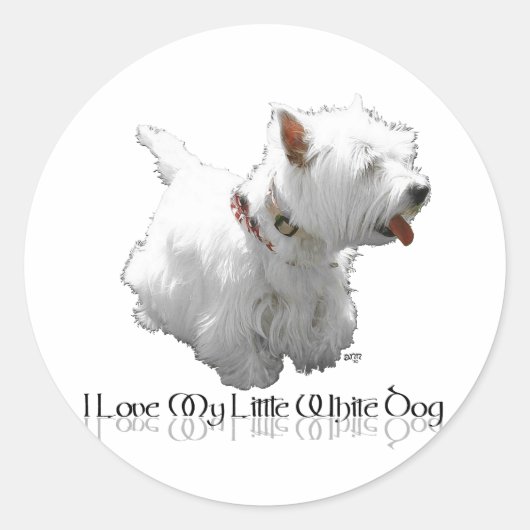 私は私の小さな白い犬が大好き – Westie ラウンドシール (正面)