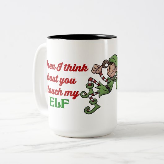 私は私の小妖精や小人のクリスマスのユーモアのマグに触れます ツートーンマグカップ (正面左)
