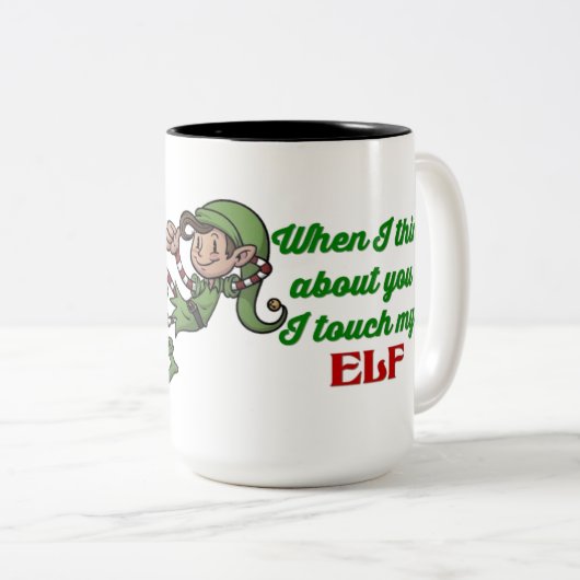 私は私の小妖精や小人のクリスマスのユーモアのマグに触れます ツートーンマグカップ (正面右)