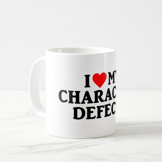 私は私の性格上の欠点の回復節酒のマグを愛します コーヒーマグカップ (正面左)
