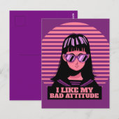 私は私の態度の悪い女の子の女性はがきが好きだ ポストカード (正面/裏面)