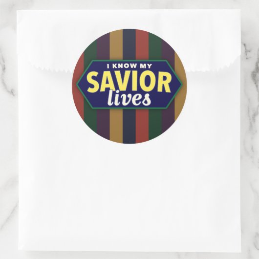 私は私の救い主が生きていることを知っている。LDSストライプのステッカー。 ラウンドシール (バッグ)