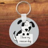 私は私の救助犬かわいい漫画引用文動物を愛する キーホルダー (正面)