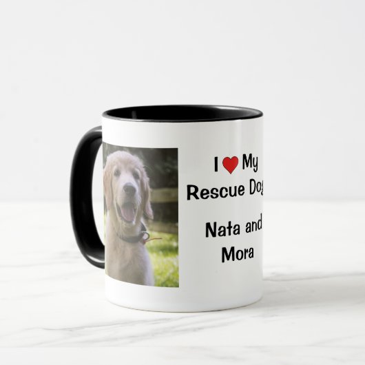 私は私の救助犬が大好き |名前と写真コーヒーマグ マグカップ (正面左)