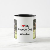 私は私の救助犬が大好き |名前と写真コーヒーマグ マグカップ (中央)