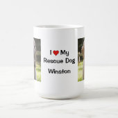 私は私の救助犬が大好き | 犬の名前と写真 モーフィングマグカップ (中央)