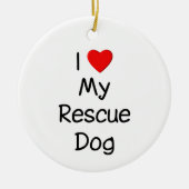 私は私の救助犬を愛します セラミックオーナメント (正面)