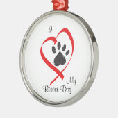 私は私の救助犬色のオーナメントを愛します メタルオーナメント (左)