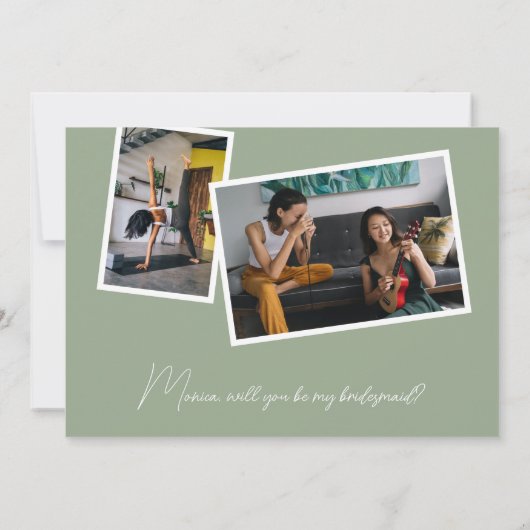 私は私の救済花嫁のメイドの写真Sage Greenになる 招待状 (裏面)