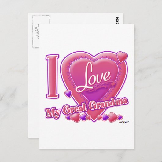 私は私の曾祖母のピンクか紫色-ハート--を愛します ポストカード (正面/裏面)
