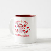 私は私の曾祖母の縫いぐるみ人形及びハートを愛します ツートーンマグカップ (正面左)