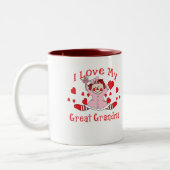 私は私の曾祖母の縫いぐるみ人形及びハートを愛します ツートーンマグカップ (左)