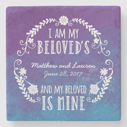 私は私の最愛で、水彩画の青を結婚します ストーンコースター (正面)