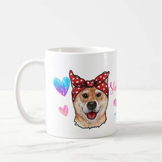 私は私の柴犬犬ペットのハート白熱［赤熱］光を放つコーヒーが大好き コーヒーマグカップ (左)