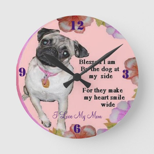 私は私の母を愛し、Pug ClocK ラウンド壁時計 (正面)