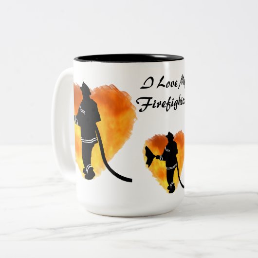 "私は私の消防士"のマグ愛します ツートーンマグカップ (正面左)
