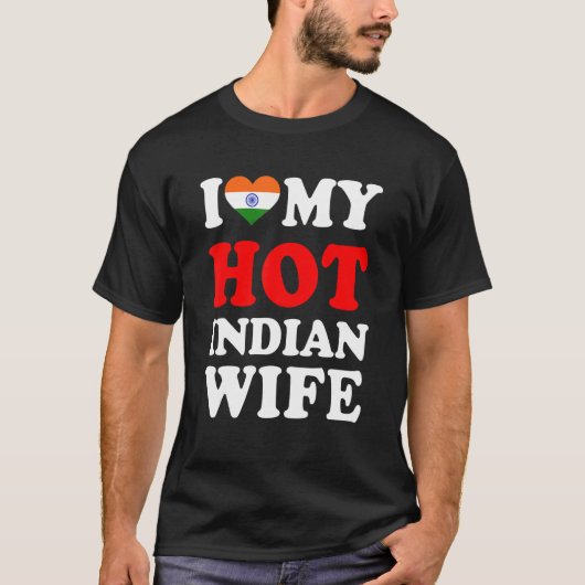 私は私の熱いインディアン妻の夫おもしろいの贈り物が大好き Tシャツ (正面)