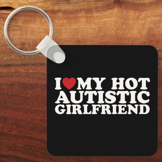 私は私の熱い自閉症ガールフレンドGF自閉症ハート キーホルダー (正面)