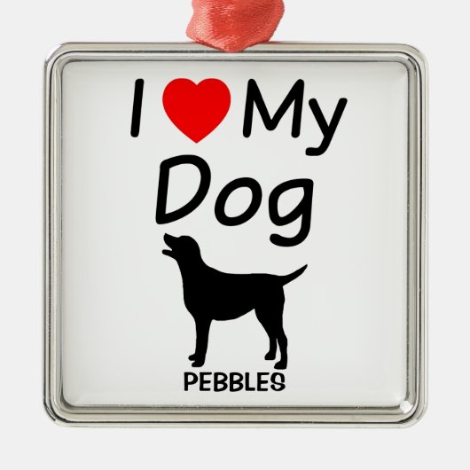 私は私の犬のクリスマスオーナメントが大好き メタルオーナメント (正面)