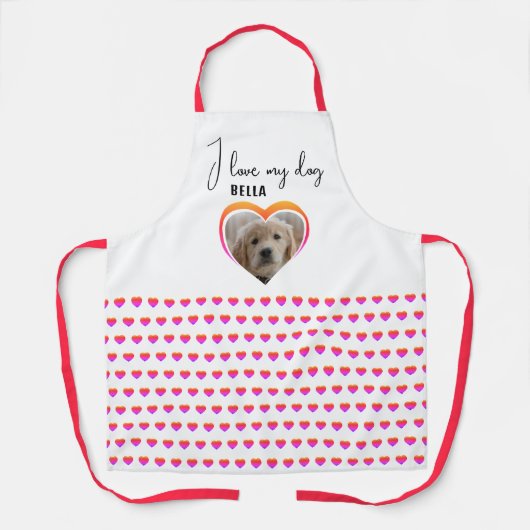 私は私の犬のハートパターンのペットの写真名が大好き エプロン (正面)